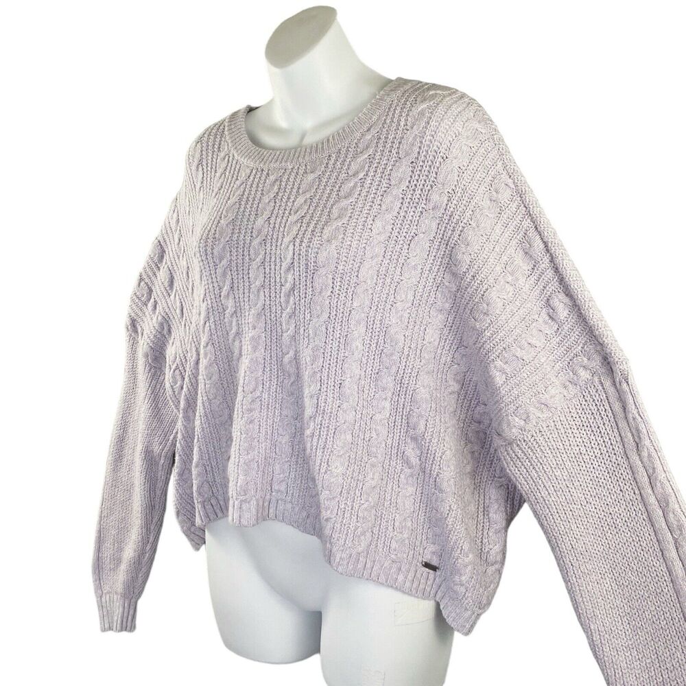 Hollister Sweater Womens Large Cropped Mix Knit Round Neck‎ Purple Dolman Sleeve